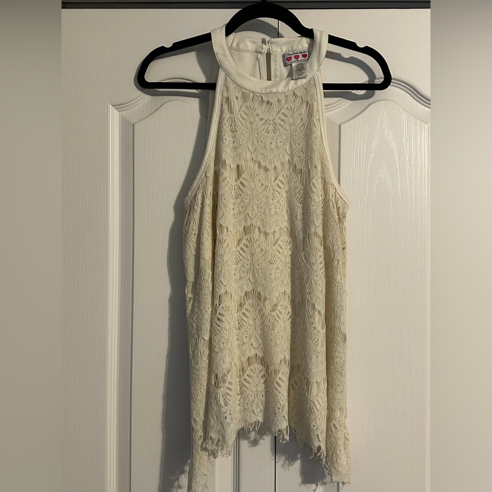 Three Hearts Cream Lace Tank Top